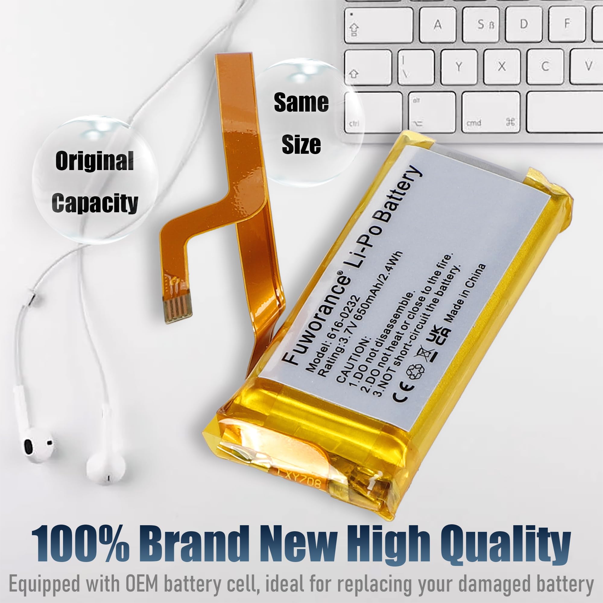 Fuworance Batteria 650mAh 3.7V Per IPod 5ª/6ª/7ª Gen – Sostituzione 616-0232 616-0227 Con Kit Strumenti Incluso