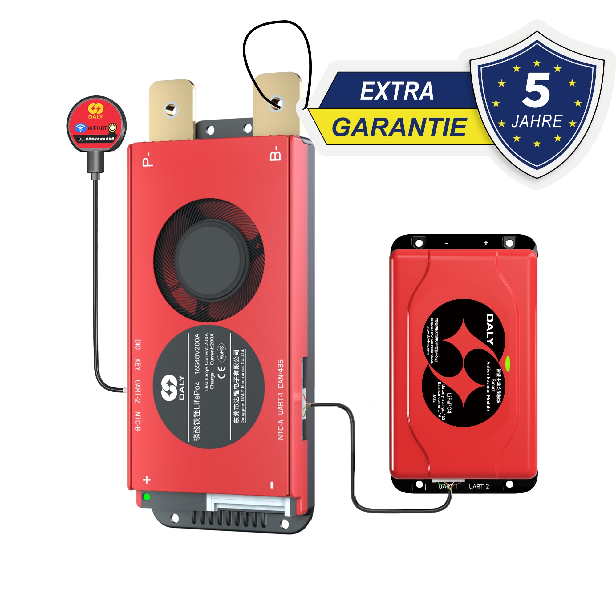 DALY BMS 48V 16S 200A Balance - BMS con bilanciamento attivo delle celle da 1A con modulo Bluetooth WiFi che supporta RS485 CAN per pacchi batteria LiFePO4 da 48V Sistemi di energia solare