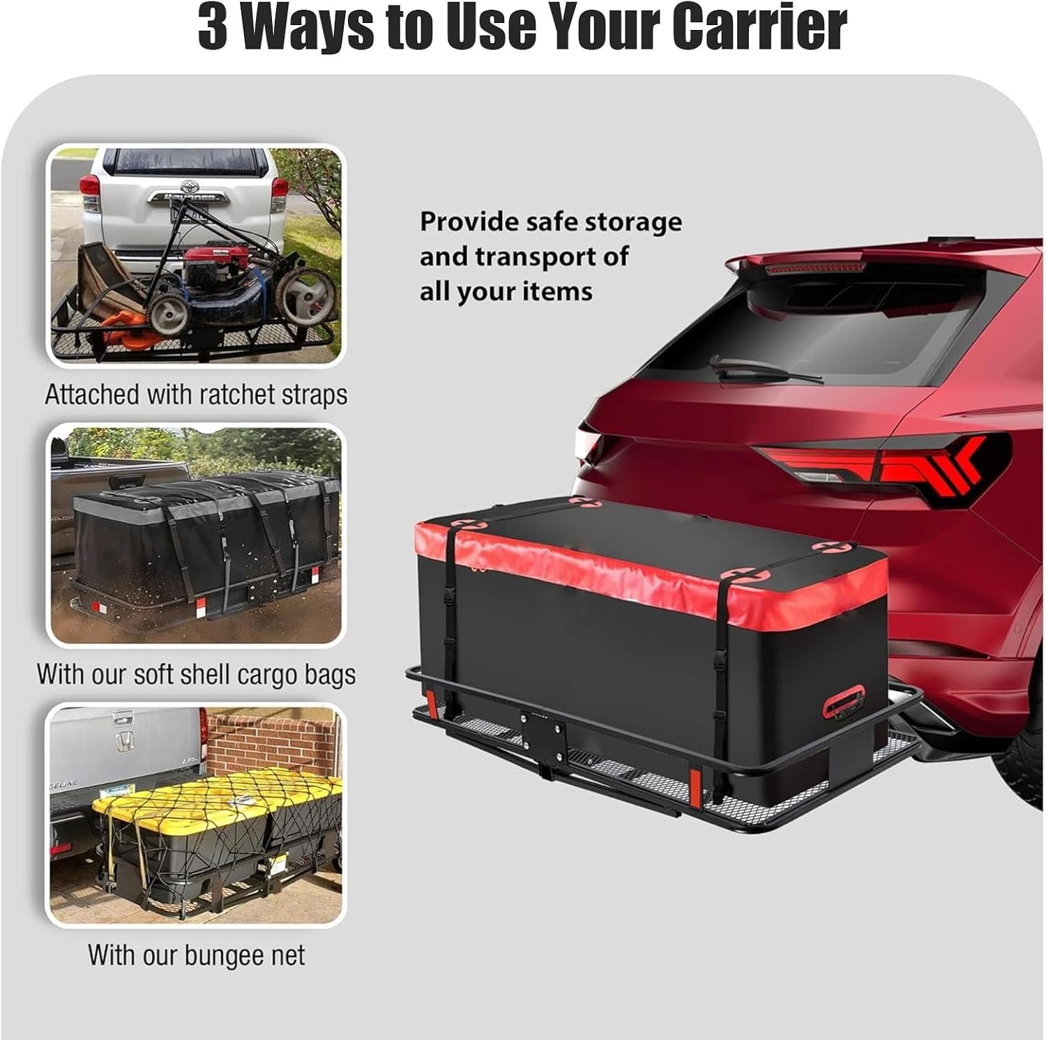 Foldable Cargo Carrier Hitch Mount, 507 LBS Capacity, Heavy Duty Cargo Carrier Luggage Basket, All-Weather Cargo Carrier Hitch Mount w 5cm/2" Adapter