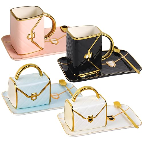 Handbag Coffee Mug Set of 4, Handbag Coffee Mug, Purse Coffee Ceramic Mug Set 10 Oz/ 310 ml Cute Creative Design Travel Tea Cup for Women Men Father's Day Thanksgiving Christmas Gifts - Set of 4