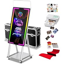 45" Mirror Photo Booth with Printer,22" Touch Screen Mirror Photo Booth with Flight Case,Built-in Mini PC, App Remote Music Sync RBG Light,Instant Print and Share Professional for PartyNo Camera