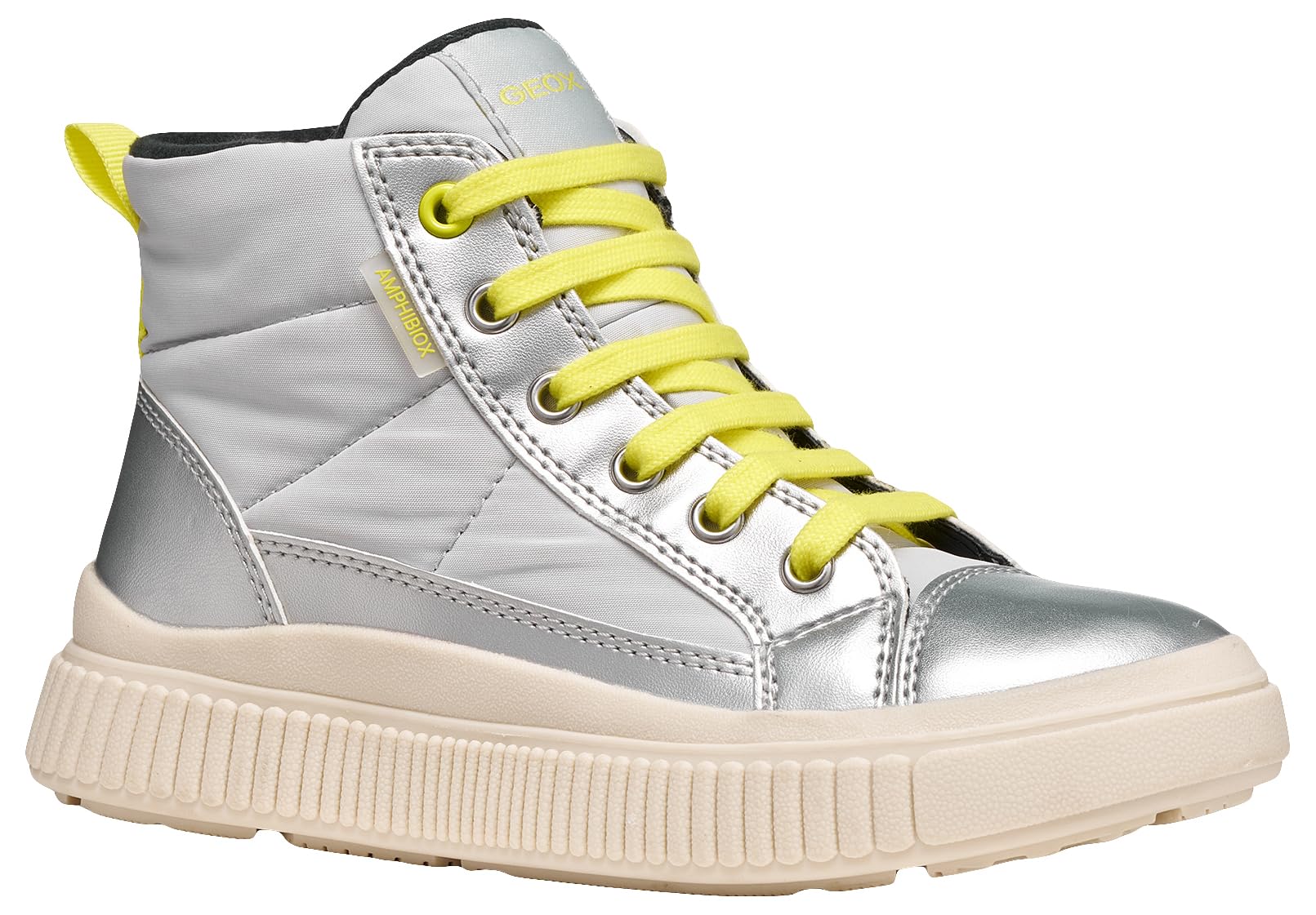 Geox Junior Girl J LAQUINNY Girl B AB Trainers Silver/Fluo Yellow 37_EU