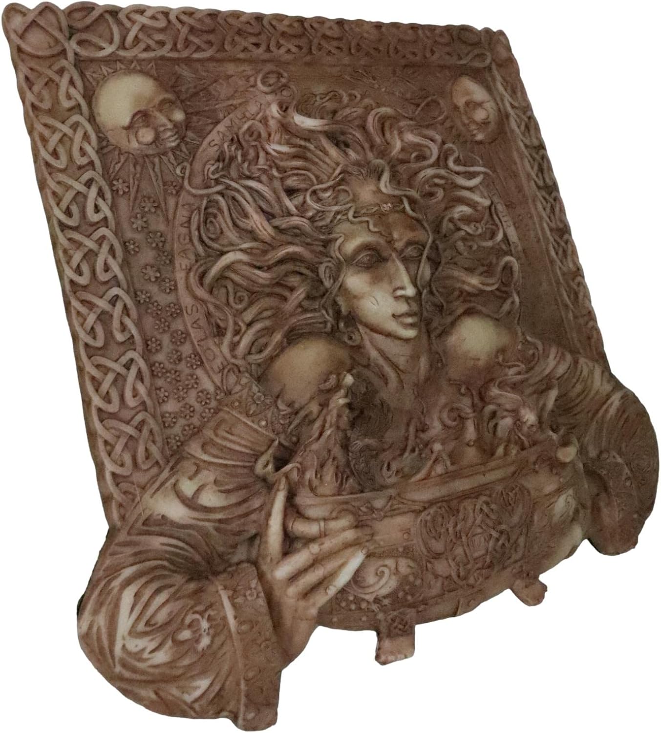 Ebros Celtic Welsh Goddess of Rebirth Cerridwen Holding Magical Cauldron Of Awen Potion Wall Decor In Clay Finish Hanging Sculptural Plaque Ceridwen