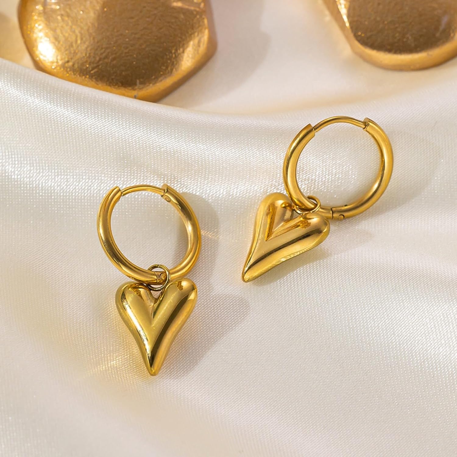 Charm Heart Huggie Hoop Earrings for Women,Lightweight 14K Gold Plated Love Heart Drop Dangle Earrings Minimalist Jewelry - Image 6