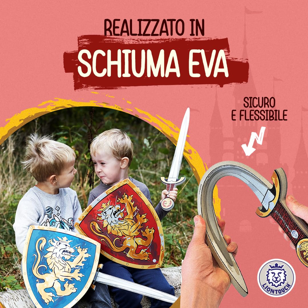 Liontouch - Set di 2 Spade e 2 Scudi da Cavaliere per Ragazzi, Blu/Rosso - età 3-8 Anni | Stile Medievale in Gommapiuma Resistente e Sicura | Armi e Accessori per Giochi di Ruolo in Costume