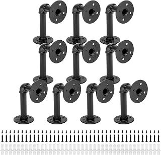 ICOOL 10-Pack 7" Heavy Duty Industrial Pipe Shelf Brackets - Unibody L-Shaped Supports for 8-14" Boards, Rustic Floating Shelves