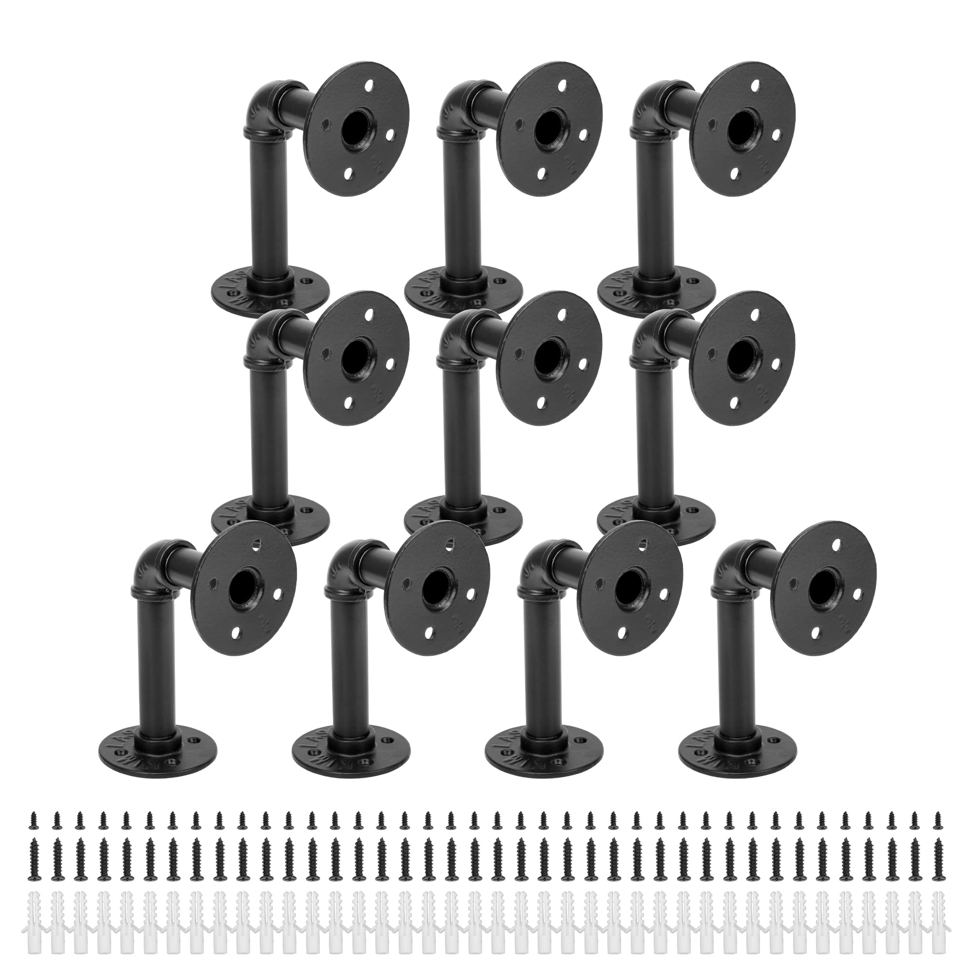 ICOOL 10 Pack 7" Industrial Pipe Shelf Bracket, Heavy-Duty Unibody Shelf Bracket for 8 10 12 14 inches Board, Rustic L Floating Shelf Supports for Home