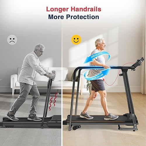 Vista 2 de Redliro Walking Treadmill for Seniors - Foldable Senior Treadmill with 0%-2% Incline, Long Handrails - 300 lbs Capacity Home Recovery Fitness