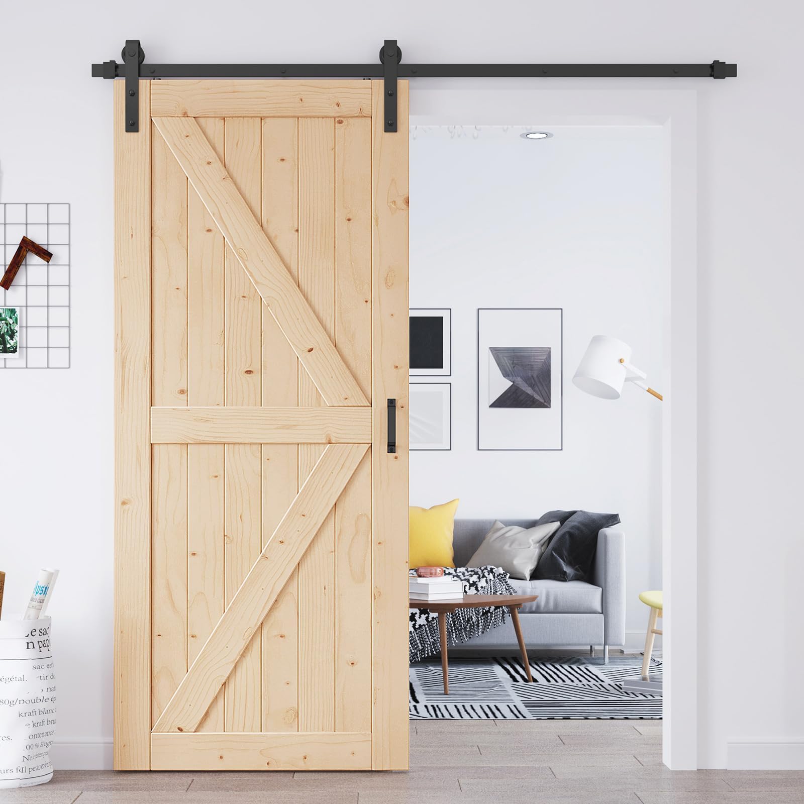 EaseLife 36in x 96in Sliding Barn Door with 6.6FT Barn Door Hardware Kit & Handle Included,DIY Assemblely,Easy Install,Apply to Interior Rooms & Storage Closet,K-Frame