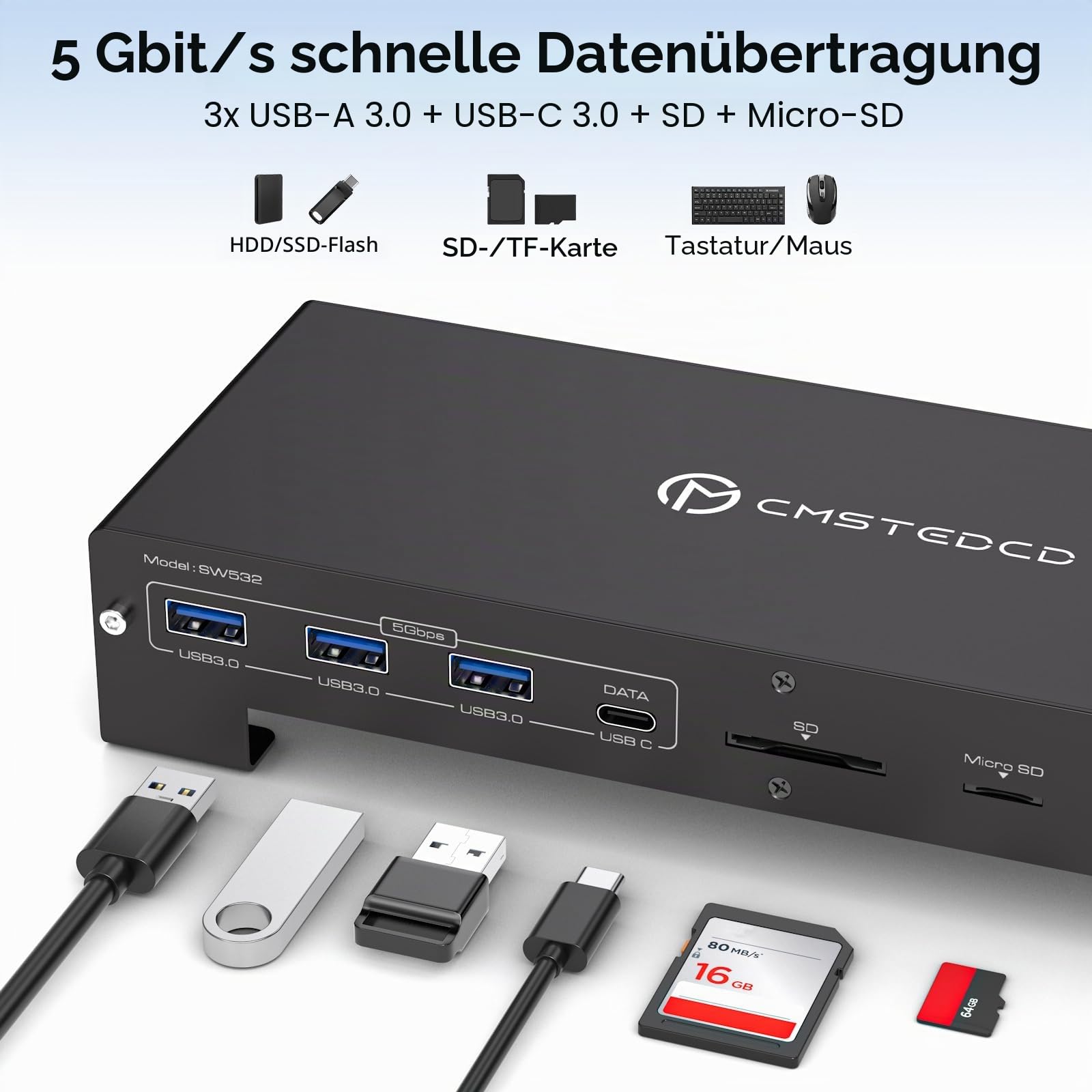 VPFET USB C KVM Docking Station für Laptop & Desktop 100W PD 4K60Hz HDMI Displayport KVM Switch 2 PC 3 Monitore 16-in-1, 1000Mbps Ethernet, 3xUSB 3.0, USB-C, 65W PD, SD Card Slot