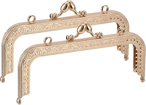 uxcell Metal Purse Frames - 5.91" 2Pcs Kiss Lock Clasp Frame Rectangle Embossed Clutch Frame Handles for Coin Purse Sewing Bag Making DIY Craft, Gold Tone