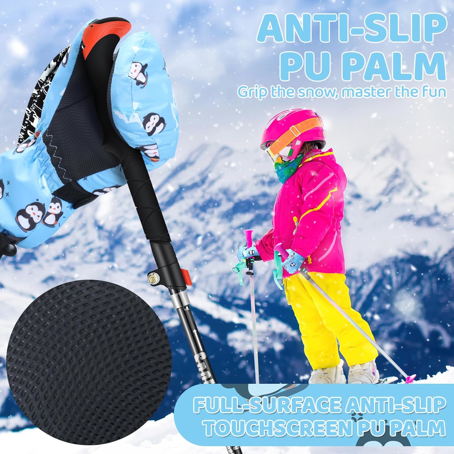 West Biking Kids Ski Mittens, Waterproof Snow Insulated Mittens Toddler Winter Ski Snow Gloves with String, Boys Girls 4-10 - Image 5