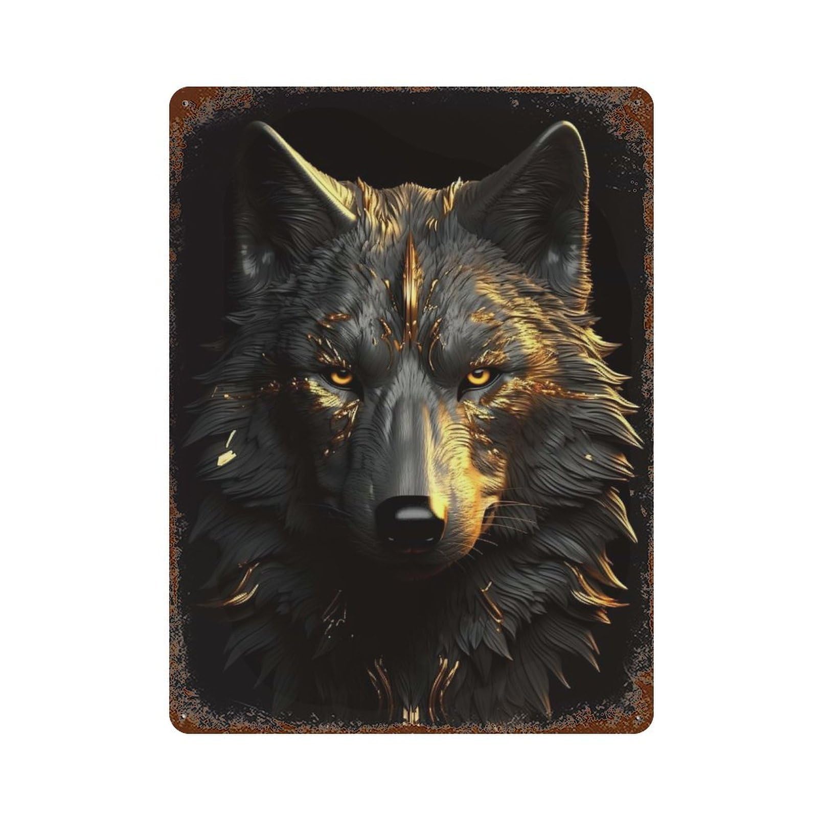 Wolf Gold Black Animals Retro Metal Sign 15.7"x11.8", for Pub, Kitchen And Man Cave Decor, Retro Wall Decor