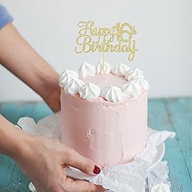 Gyufise 1 Pack Happy 16th Birthday Cake Topper Gold Glitter Happy 16 Birthday Cupcake Topper 16 Birthday Cake Decoration for Cheers to 16 Birthday Party Decoration