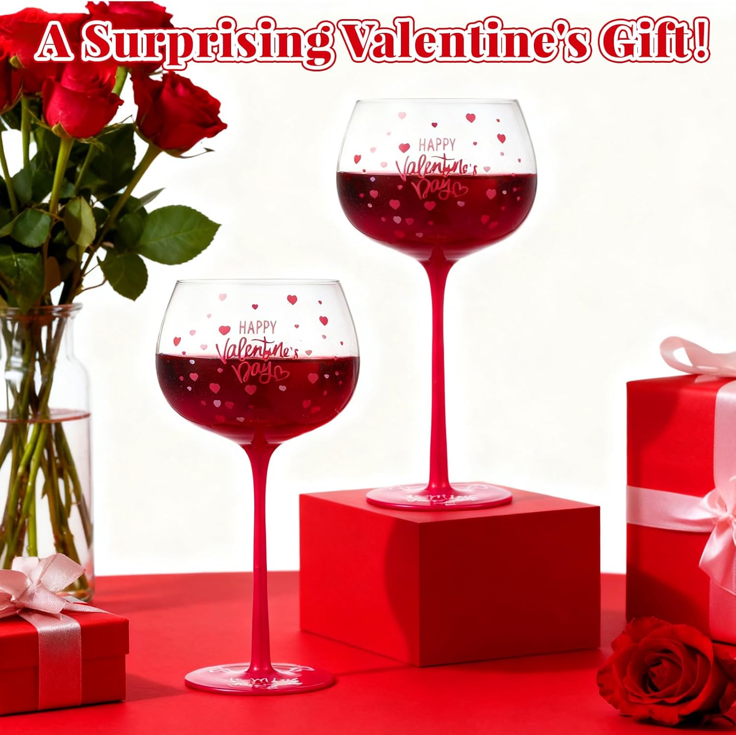 2 Pcs Valentines Wine Glasses 14 oz Love Heart Drinking Glasses Goblet for Valentines Party Supplies Gifts - Image 6