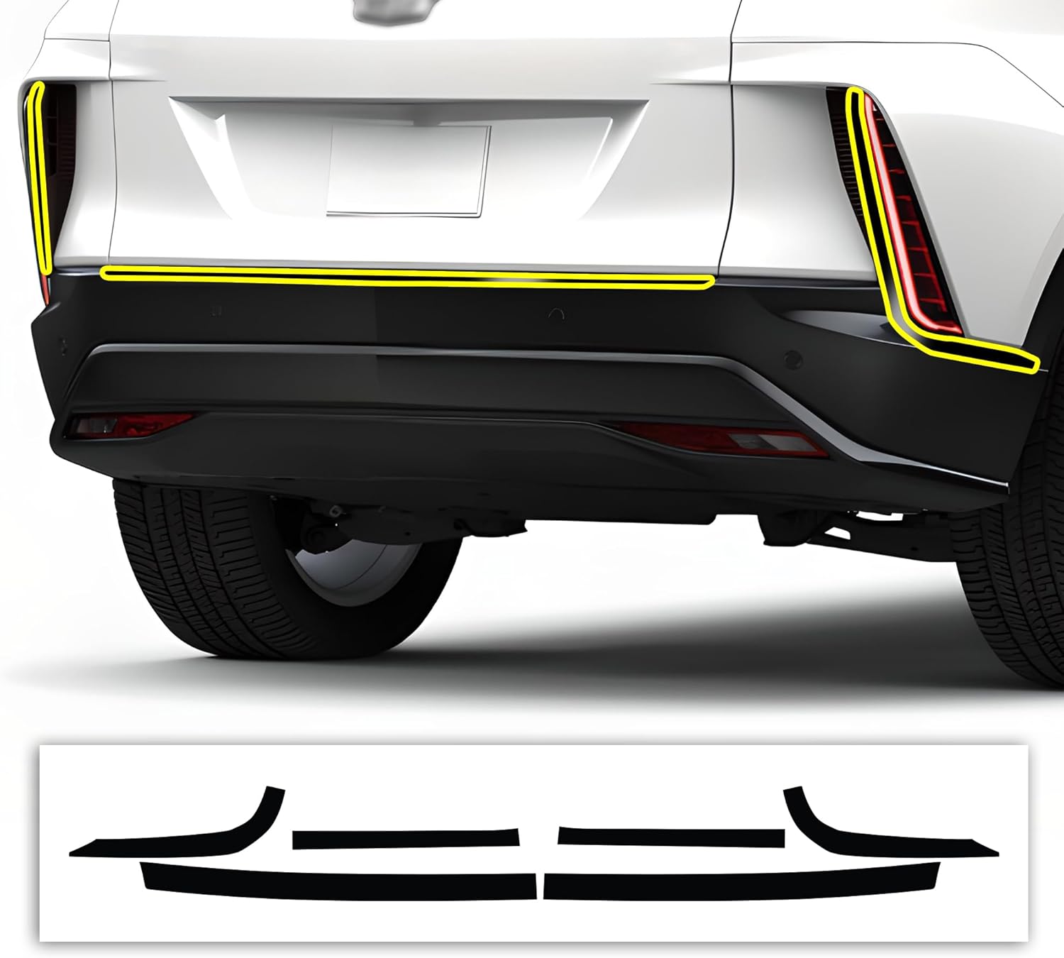 BOGAR TECH DESIGNS for Cadillac Lyriq 2023-2026 Rear Bumper Chrome Delete – Precut Vinyl Trim Overlay, Gloss Black Blackout Look