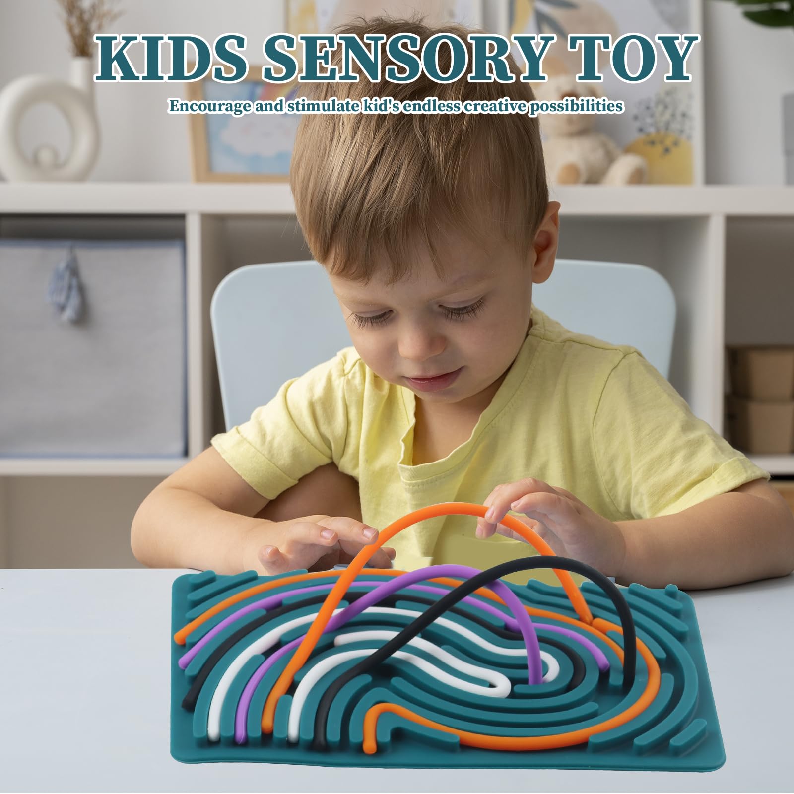 Tavola Sensoriale In Silicone Per Bambini – Gioco Fidget Doppio Lato Con 20 Corde E Borsa Da Viaggio – Antistress Per Autismo E ADHD