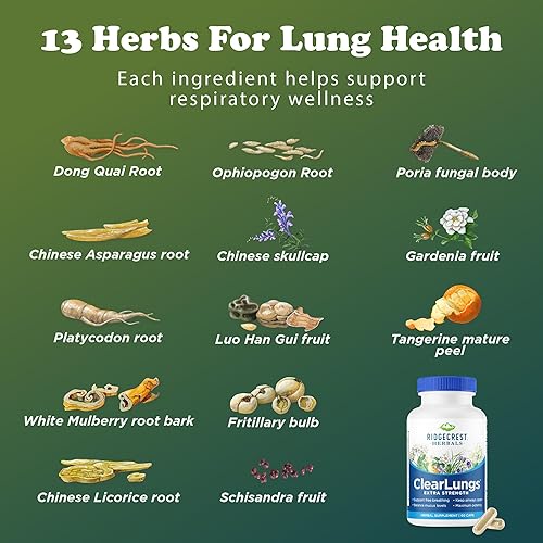 Miniatura 8 de RidgeCrest Herbals ClearLungs Extra Strength, suplemento de salud diaria, fórmula natural de bienestar pulmonar y nasal para apoyo bronquial,