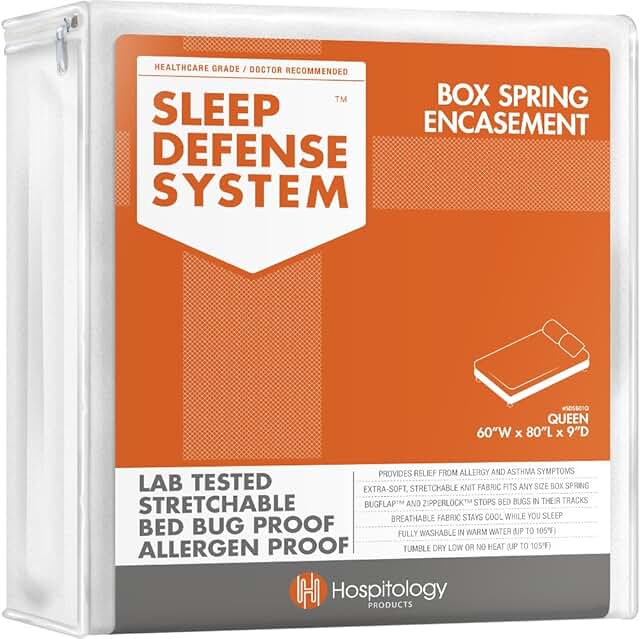 HOSPITOLOGY PRODUCTS Box Spring Encasement - Zippered Bed Bug Dust Mite Proof Hypoallergenic - Sleep Defense System - Quee...