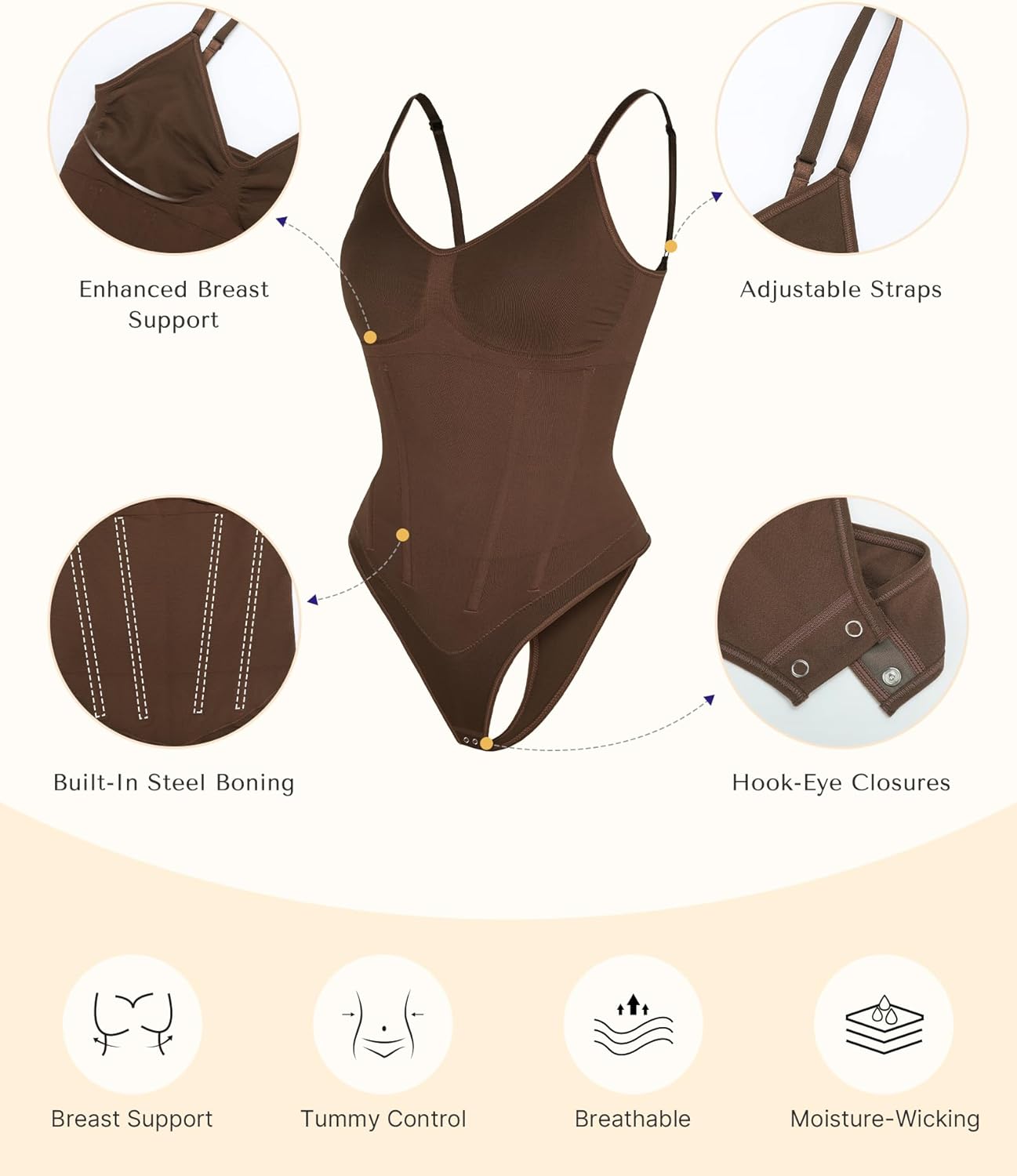 SHAPELLX Womens Shapewear Tummy Control Thong Slimming Body Shaper Seamless Compression Top Waist Boning Corset Bodysuit - Image 5