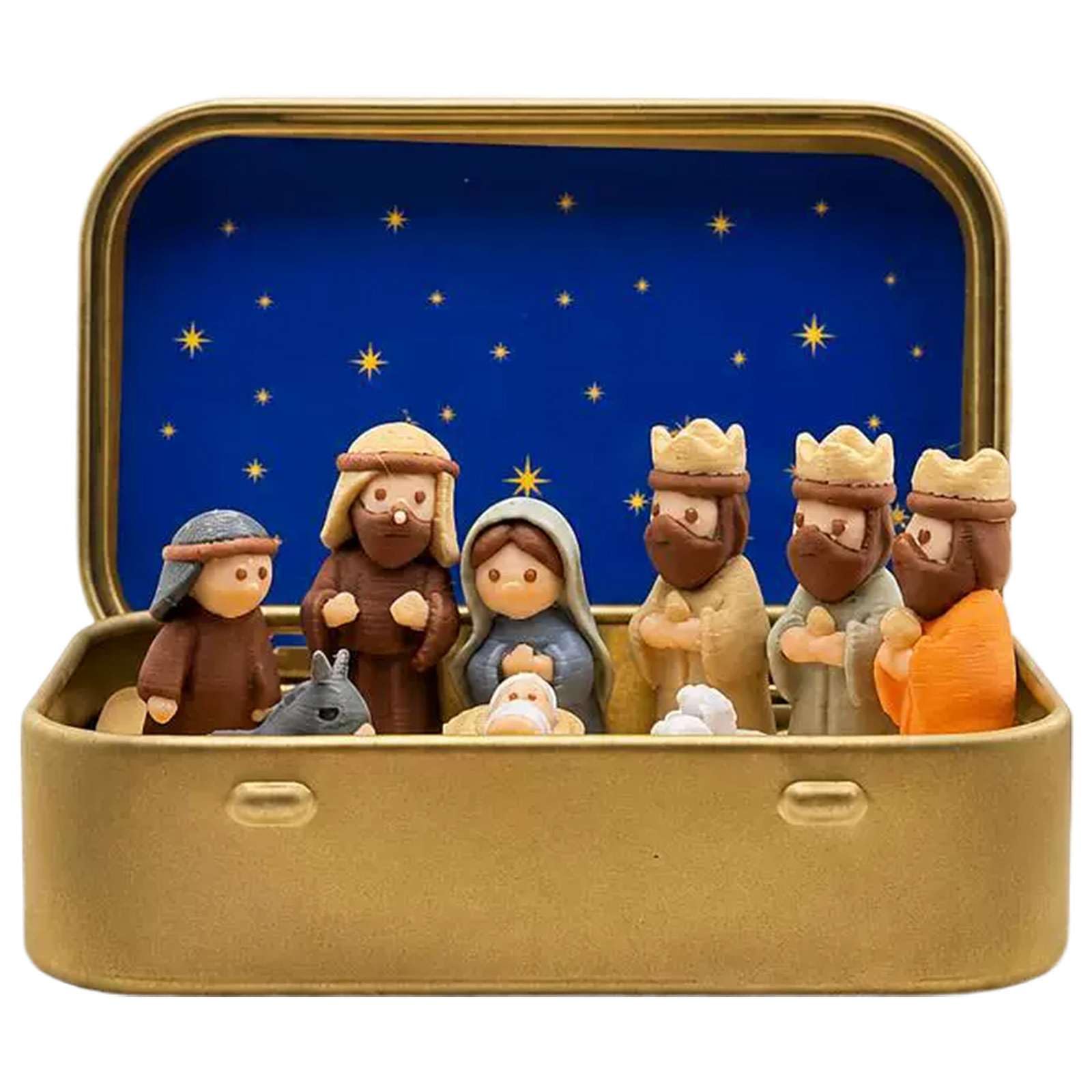 Mini Christmas Nativity Set in a Tin Box, Pocket Nativity Scene Gift Tin