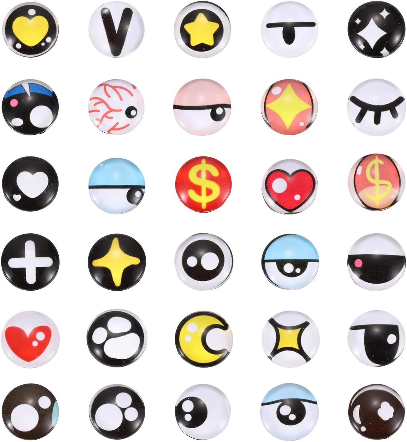 PATIKIL 100 Pcs Glass Craft Eyes, 8mm Cabochon Kawaii Doll Craft Eye for Clay Animals Handicrafts DIY Jewelry Projects, Blue/Black/White/Yellow/Red (215#)