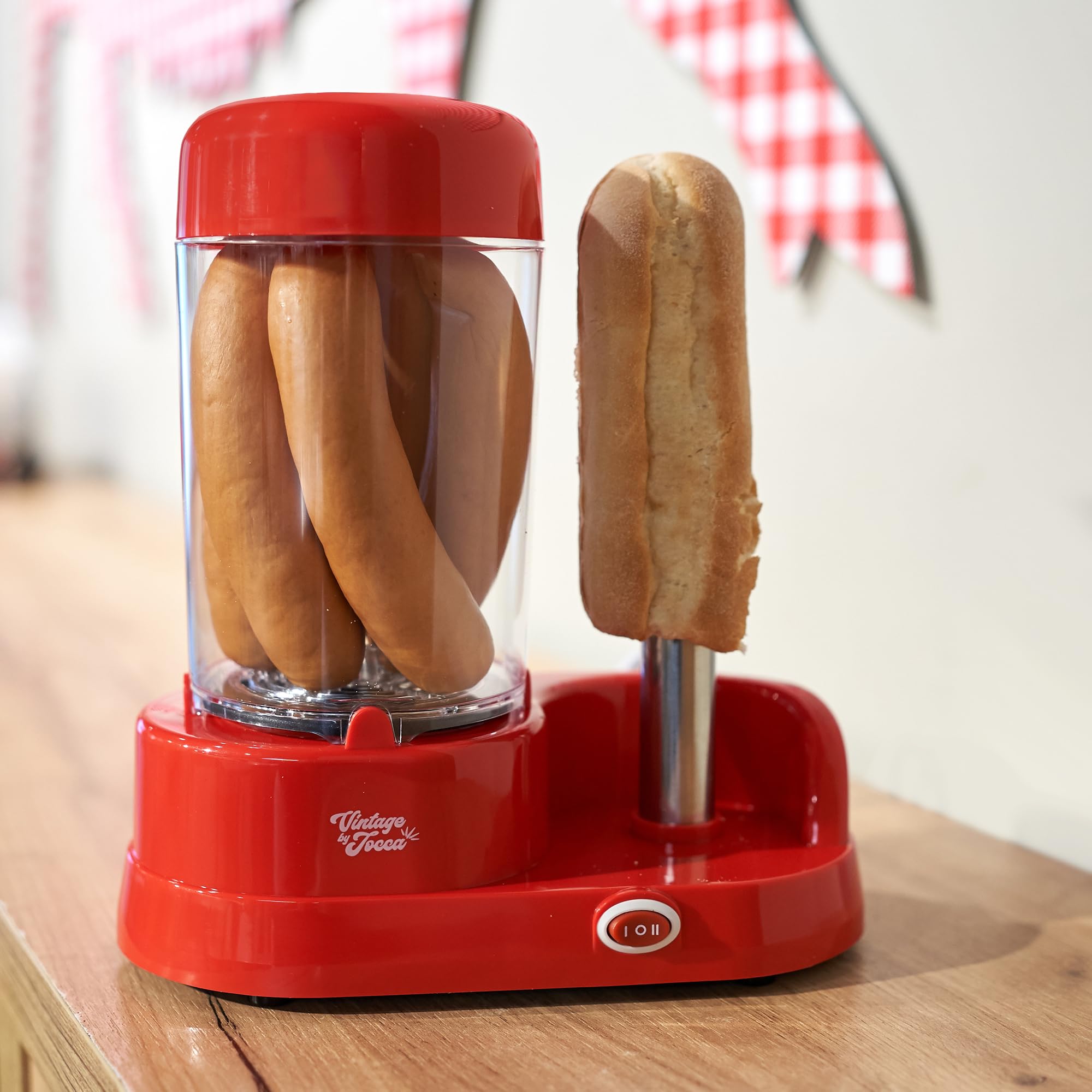 Jocca, Macchina per Hot Dog, 350W, Cuoci Würstel a Vapore e Scalda Pane, Capacità 6 Salsicce, Design Compatto