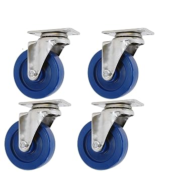 Stainless Steel Swivel Casters - 3" X 1.25" - Blue Solid Polyurethane Wheels - 960 LBS - NSF Listed - RoHs Compliant