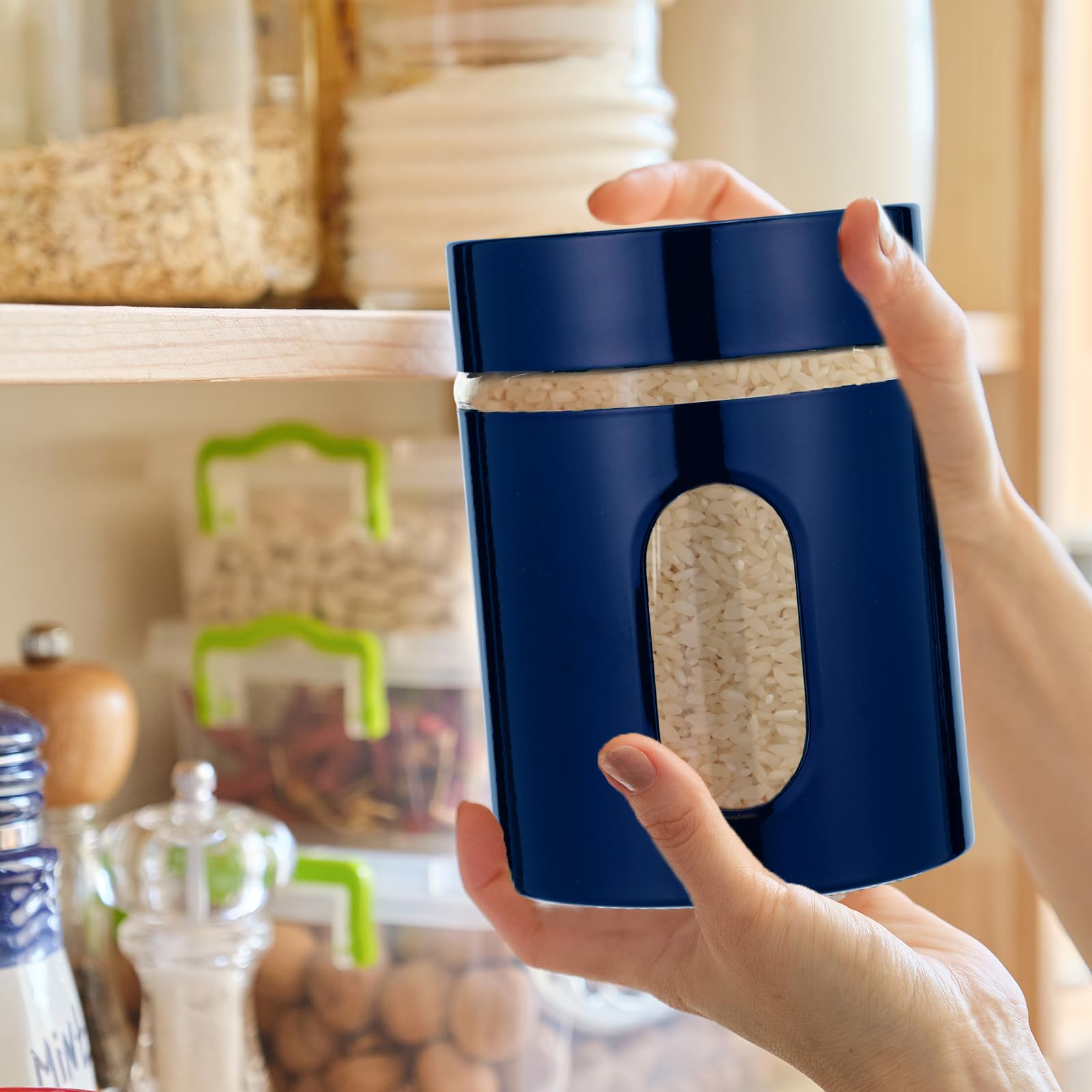 Mimorou Vorratsdosen für die Küche, luftdicht, für Kaffee, Zucker, Tee, Vorratsdosen mit Fenster, Glas, Edelstahlbehälter mit Deckel, für Mehl, Kekse, Gewürze, Getreide, Küchendekorationen (Marineblau