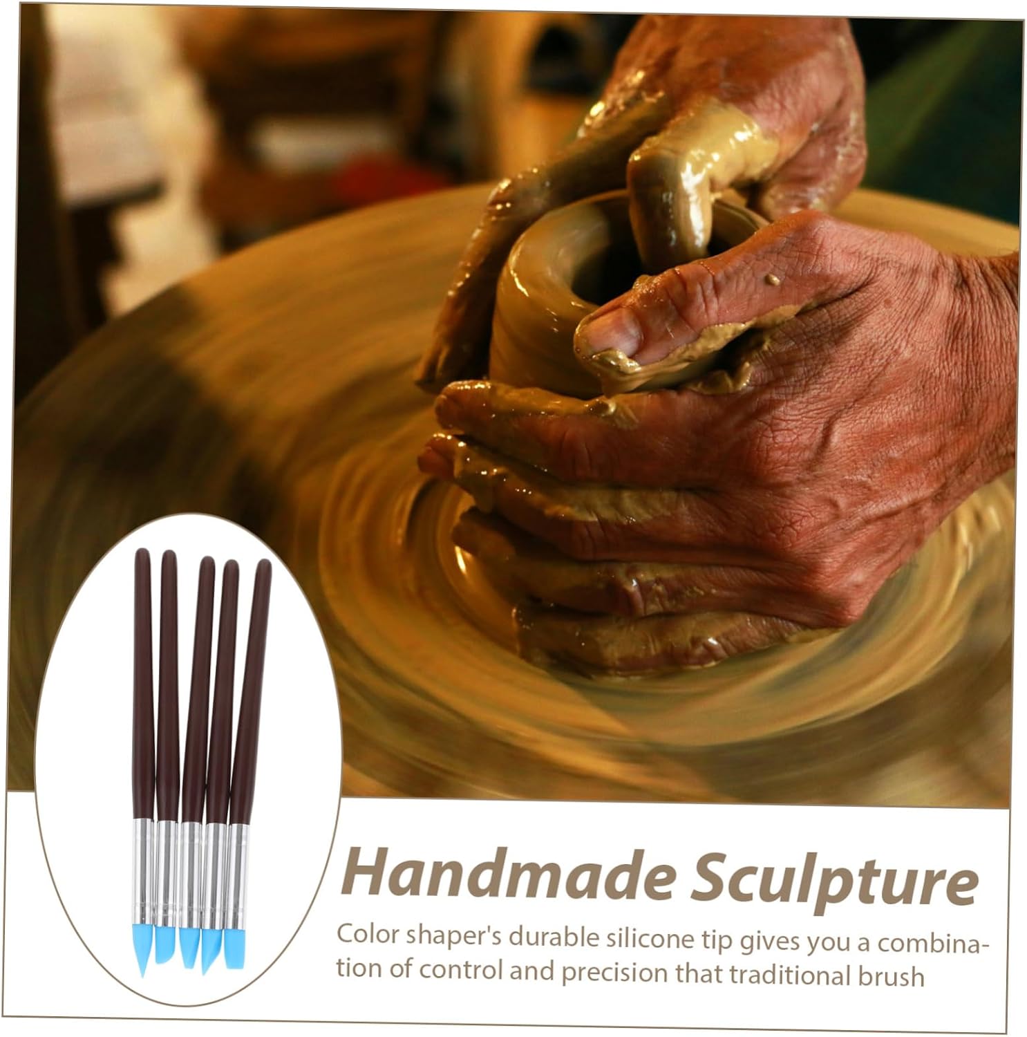BELLIFFY 5pcs Silicone Tip Clay Shaping and Wipe Out Tools for Precision Modeling Sculpture and Pottery