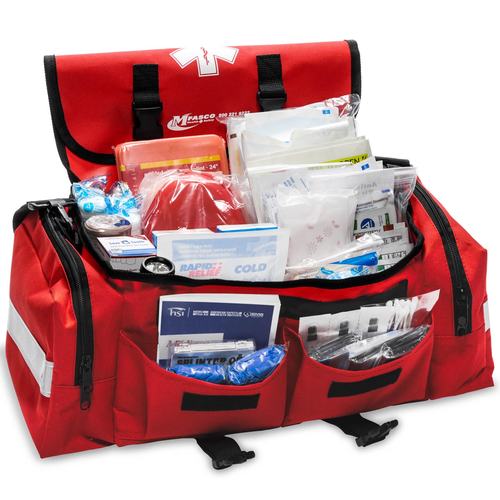 MFASCO Comprehensive School Classroom First Aid Kit - Red First Aid Trauma Bag - Emergency Bag with 200+ Supplies for First Responder - Economical for Schools & Groups - 10.5 x 7 x 7.5