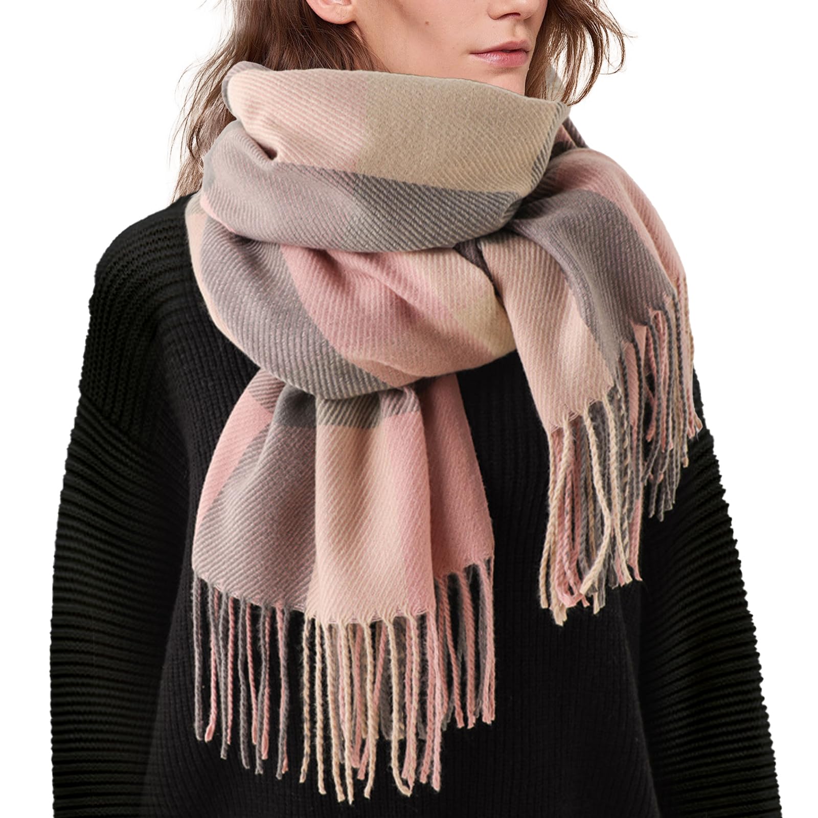 Anmahe Ladies Shawls and Wraps Tartan Scarf Winter Warm Tartan Shawls Wool Spinning Tassel Shawl Stole Scarf Ladies Long Scarf Multiple Ways to Match Christmas Gifts for Women