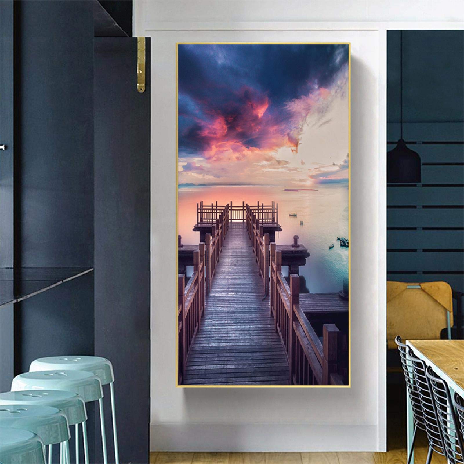Impresiones en lienzo arte puesta de sol paisaje puente carteles pintura de pared para decoración de sala de estar entrada cuadros decorativos 50x100cm marco interior