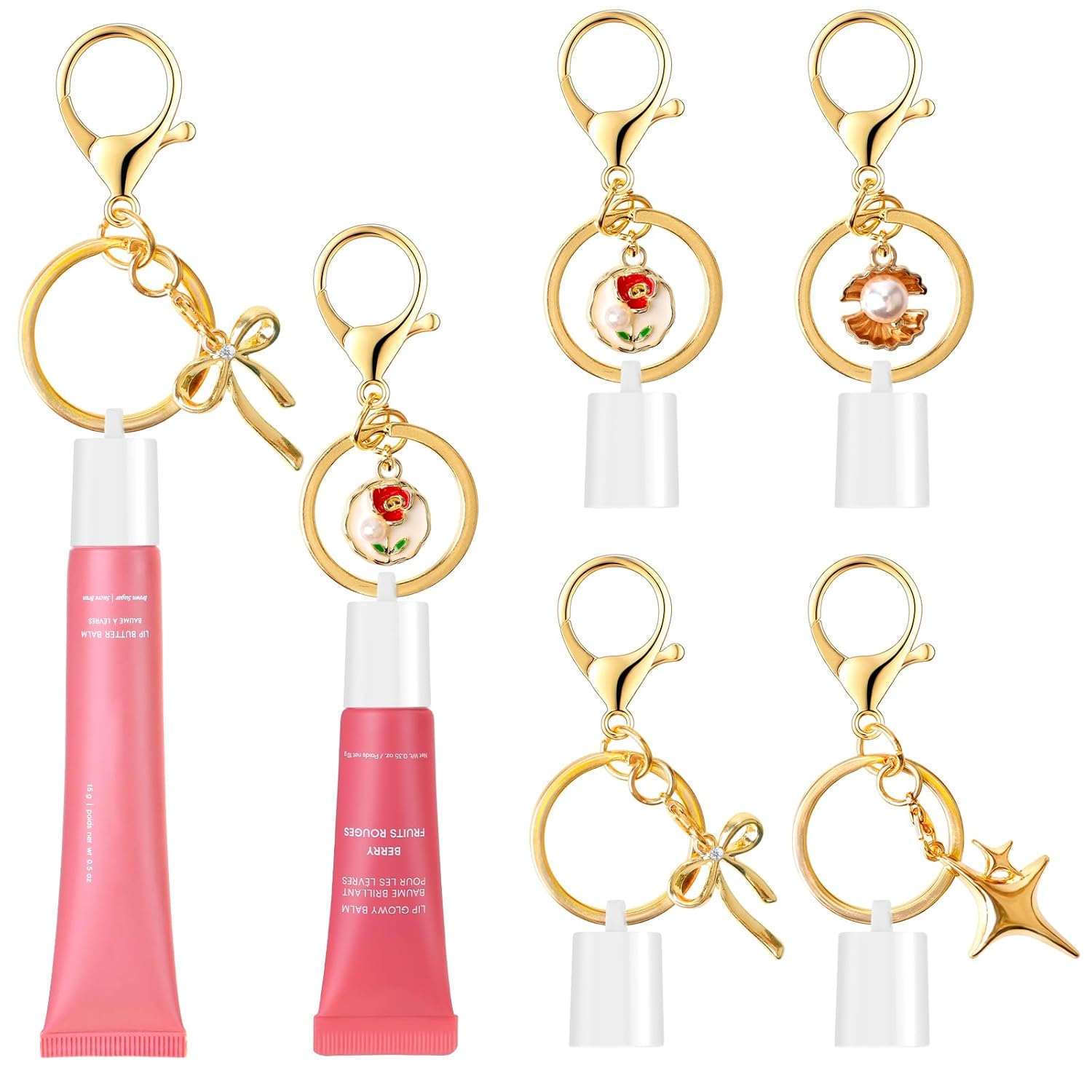 Lip Gloss Keychain Compatible with Summer Fridays 0.5 Oz Lip Balm Keychain, Lipgloss Holder (4White-Bow)