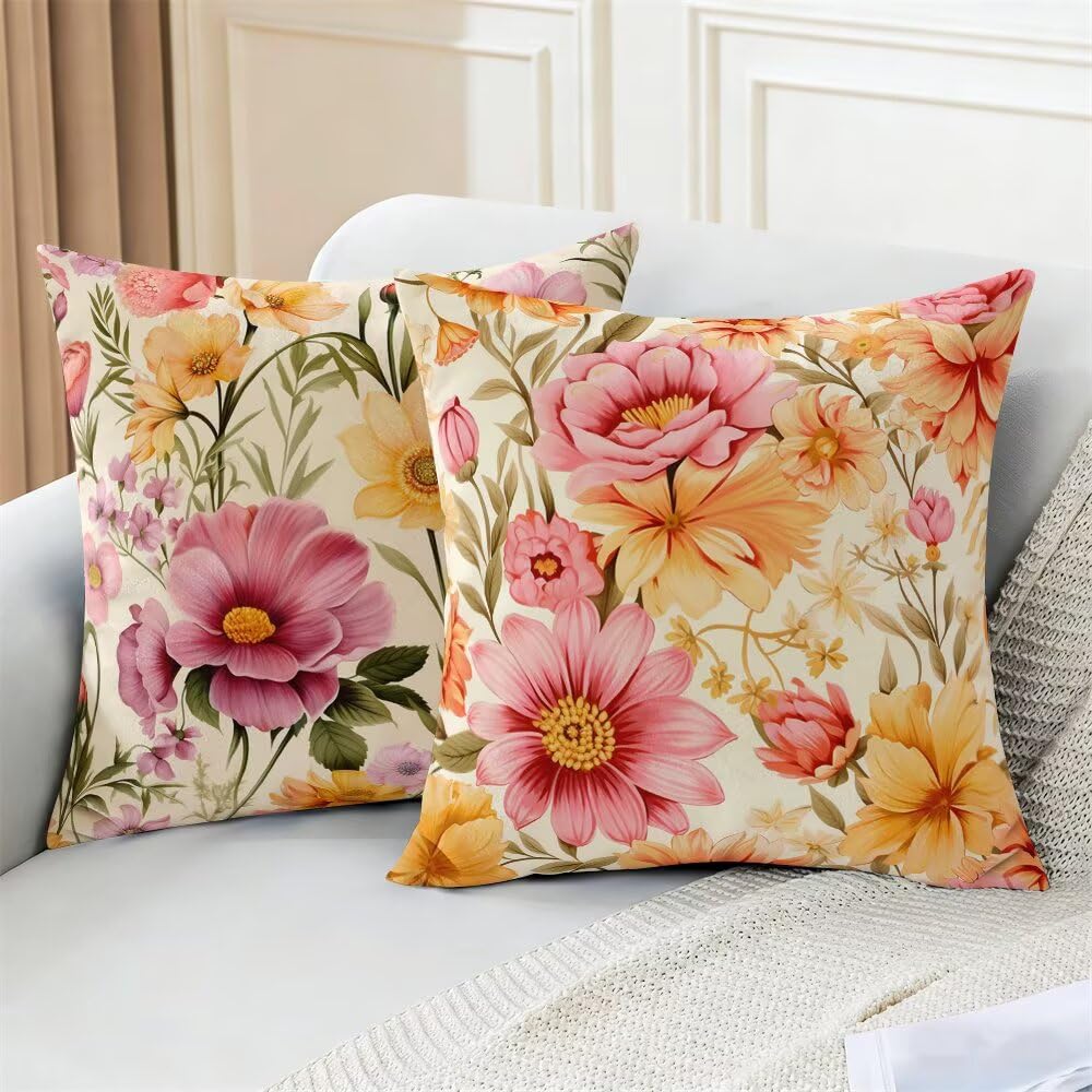Federe Cuscini Divano 60x60 cm Federe Morbido Copricuscini Fiori in Velluto, 2 Pezzi Copri Cuscini per Divano Pastorale Decorativi Federa Cuscino Primavera per Camera da Letto Soggiorno (IU39)