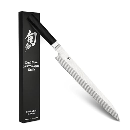 Shun Dual Core 10.5-inch Yanagiba with Ebony PakkaWood Handle; Premium-Quality Stainless Steel; Thick, Rigid Blade for Perfect Sushi Knife; Handcrafted by Artisans in Japan