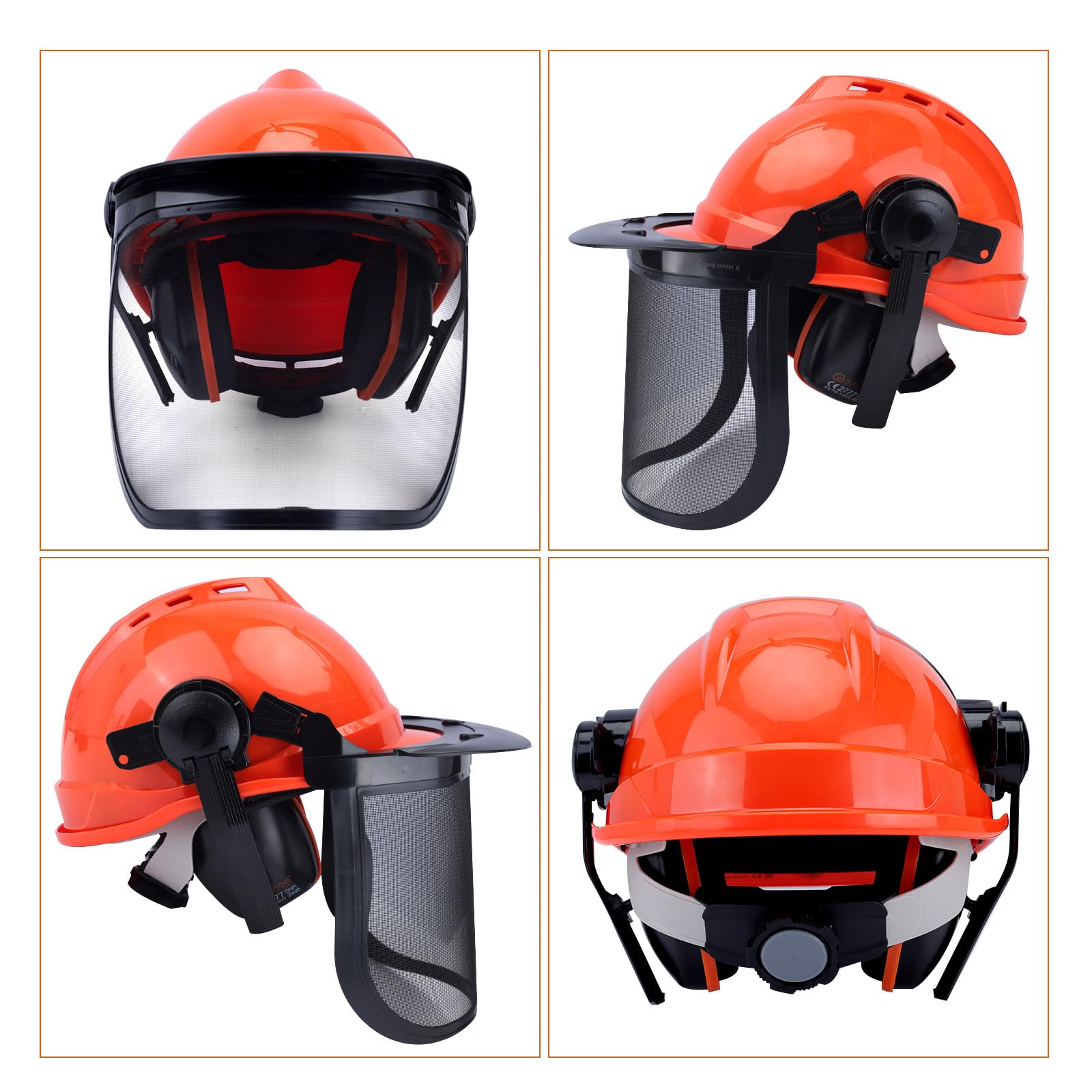 SAVIOR Forstschutzhelm EN 397 mit 4 stück Fällkeil, Kettensägen Sicherheitshelm mit EN 352-3 Gehörschutz und Netzvisier, Professionelle Forsthelm Set für 54-63 cm Kopfumfang