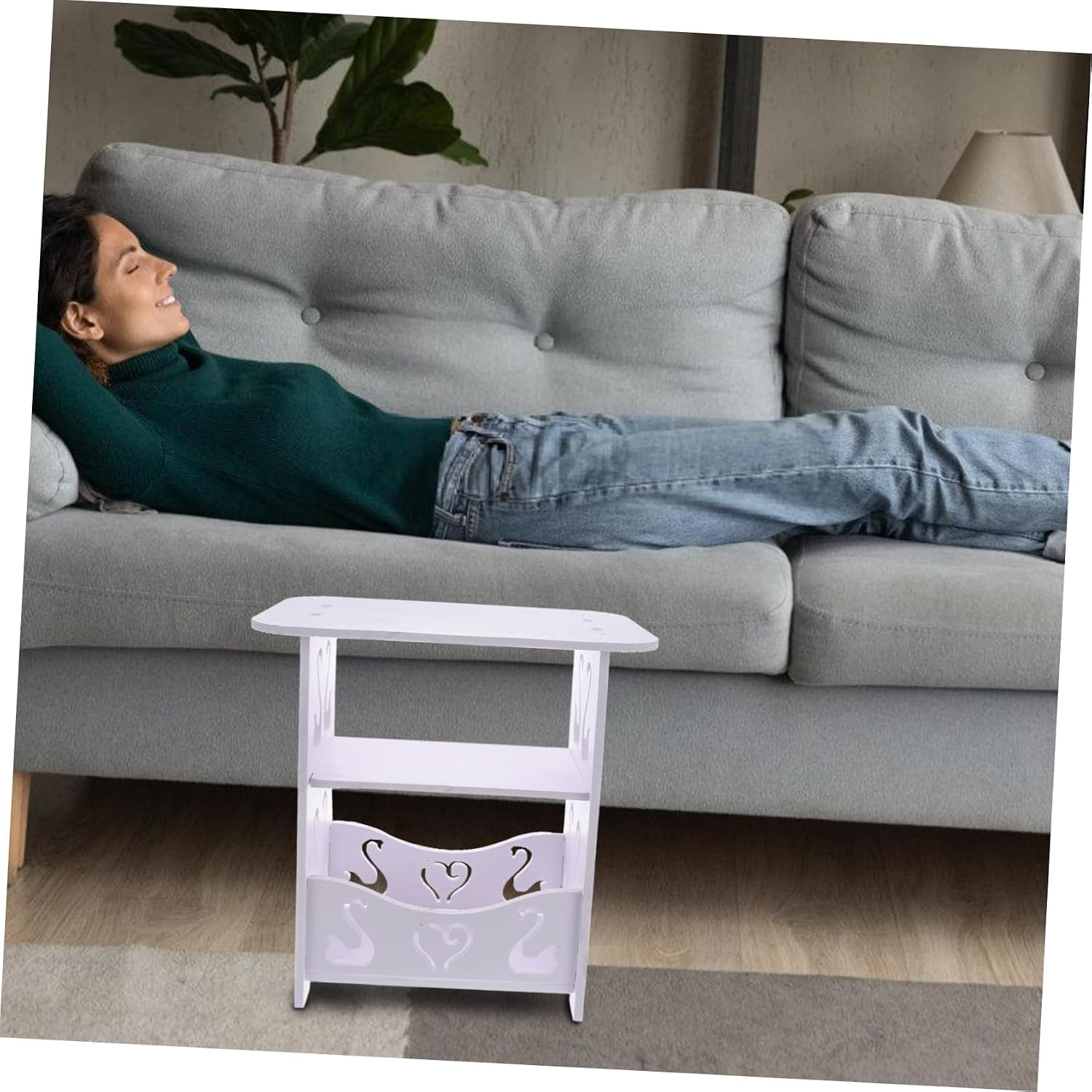 MERRYHAPY Sofa Side Table for Small Spaces Minimalist Bedside Table Dual Layers Modern White for Bedroom Living Dorm Use
