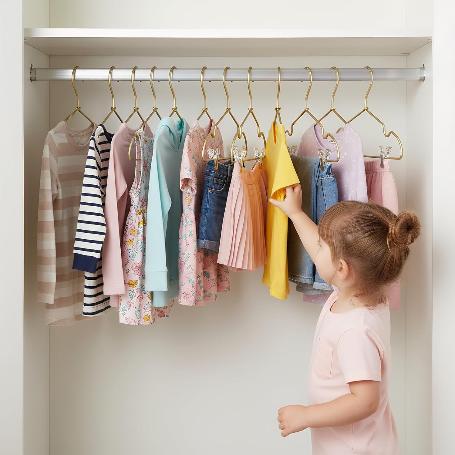 VWV Aluminum Clothes Hangers - with Adjustable Clips, 12.6 inches Long, 6.89 inches high, Suitable for Children's and Baby Clothes, 20-Pack Gold Hangers.
