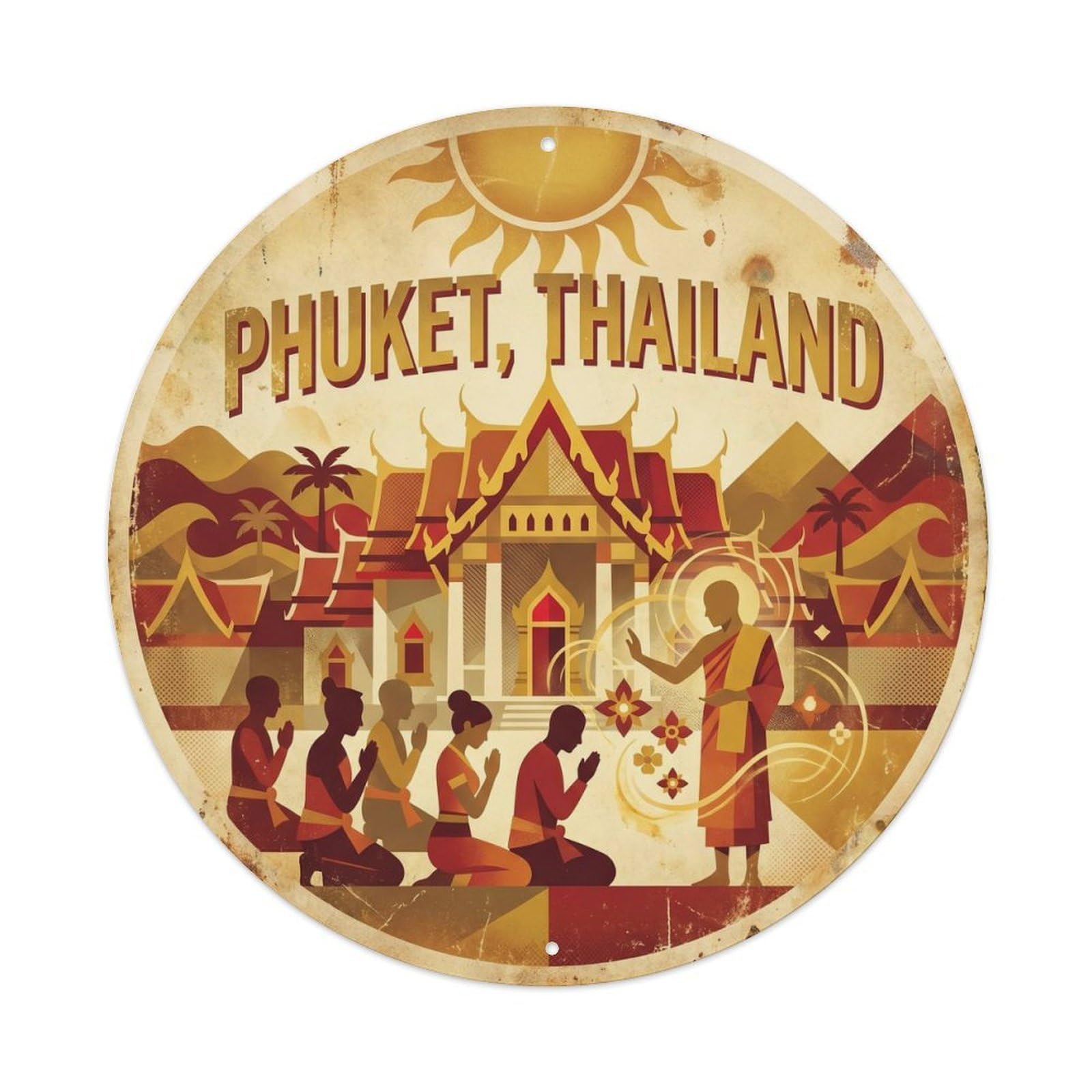 Phuket Temple Prayer Island Culture Religious Landmark Metal Tin Sign