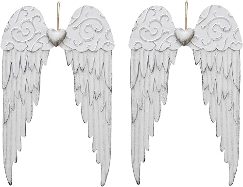 Decoración de pared de alas de ángel de metal antiguo con corazón, decoración de pared para interiores y exteriores, decoración para colgar para el