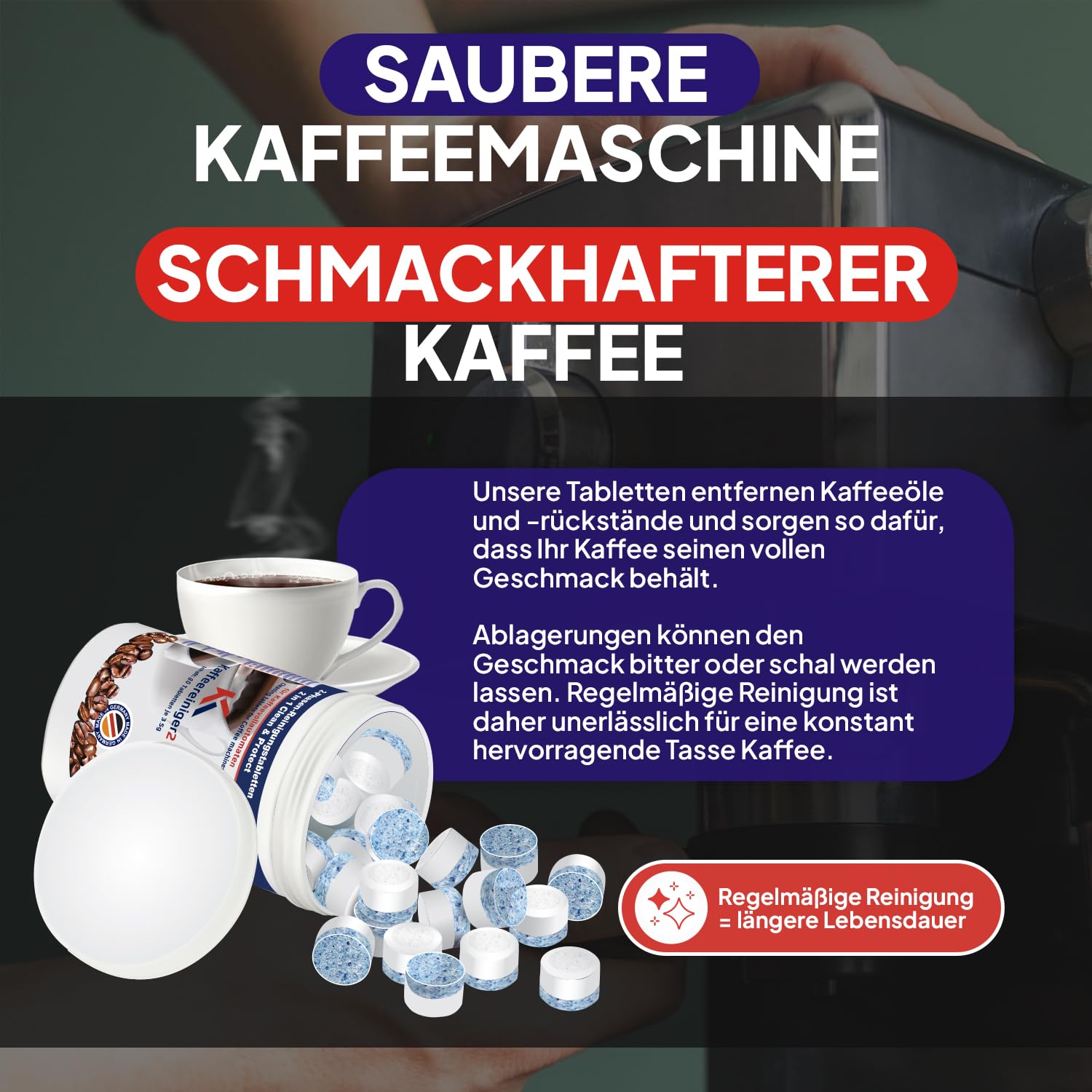 80 compresse per la pulizia a 2 fasi, compatibili con macchine da caffè automatiche Jura da 3,5 g, in barattolo ermetico con tappo a vite per una conservazione sicura