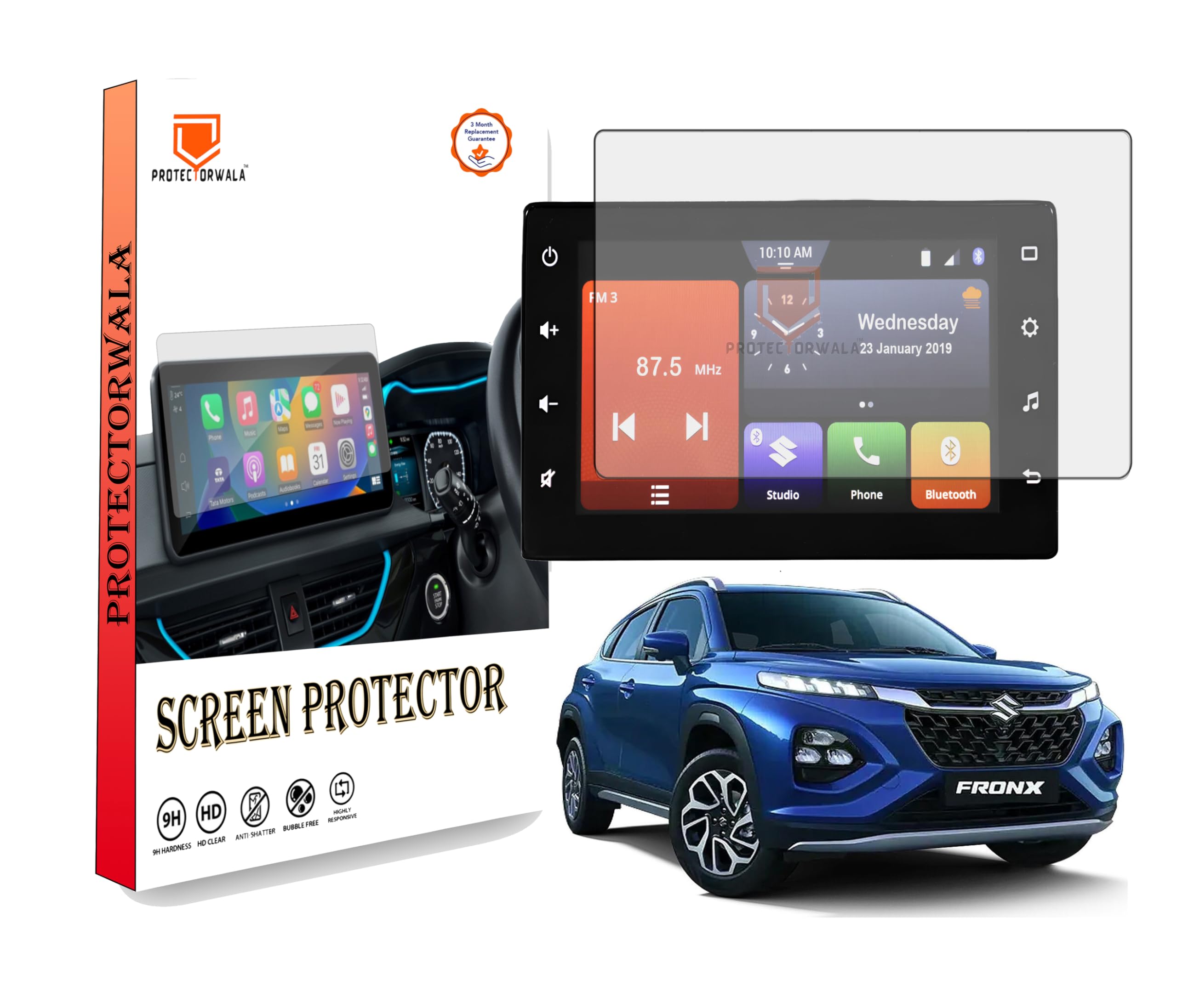 Protectorwala Compatible For MARUTI SUZUKI FRONX Delta Delta plus Zeta 7 Inch Infotainment System Touch Screen Guard Protector Accessories (Clear)