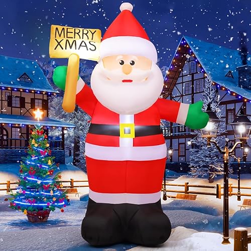 GOOSH Decoración inflable de Papá Noel inflable de 8 pies para exteriores, patio, Papá Noel sosteniendo Feliz Navidad con LED integrados para