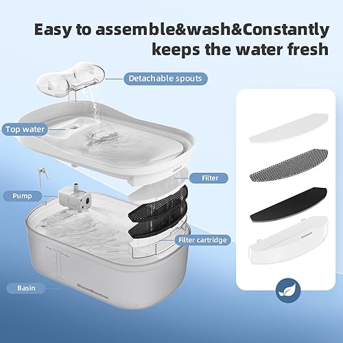 Miniatura 4 de Fuente de agua ultra silenciosa para mascotas de 2.3 galones300 oz9 L, para perros grandesmedianos en el interior, dispensador automático de agua