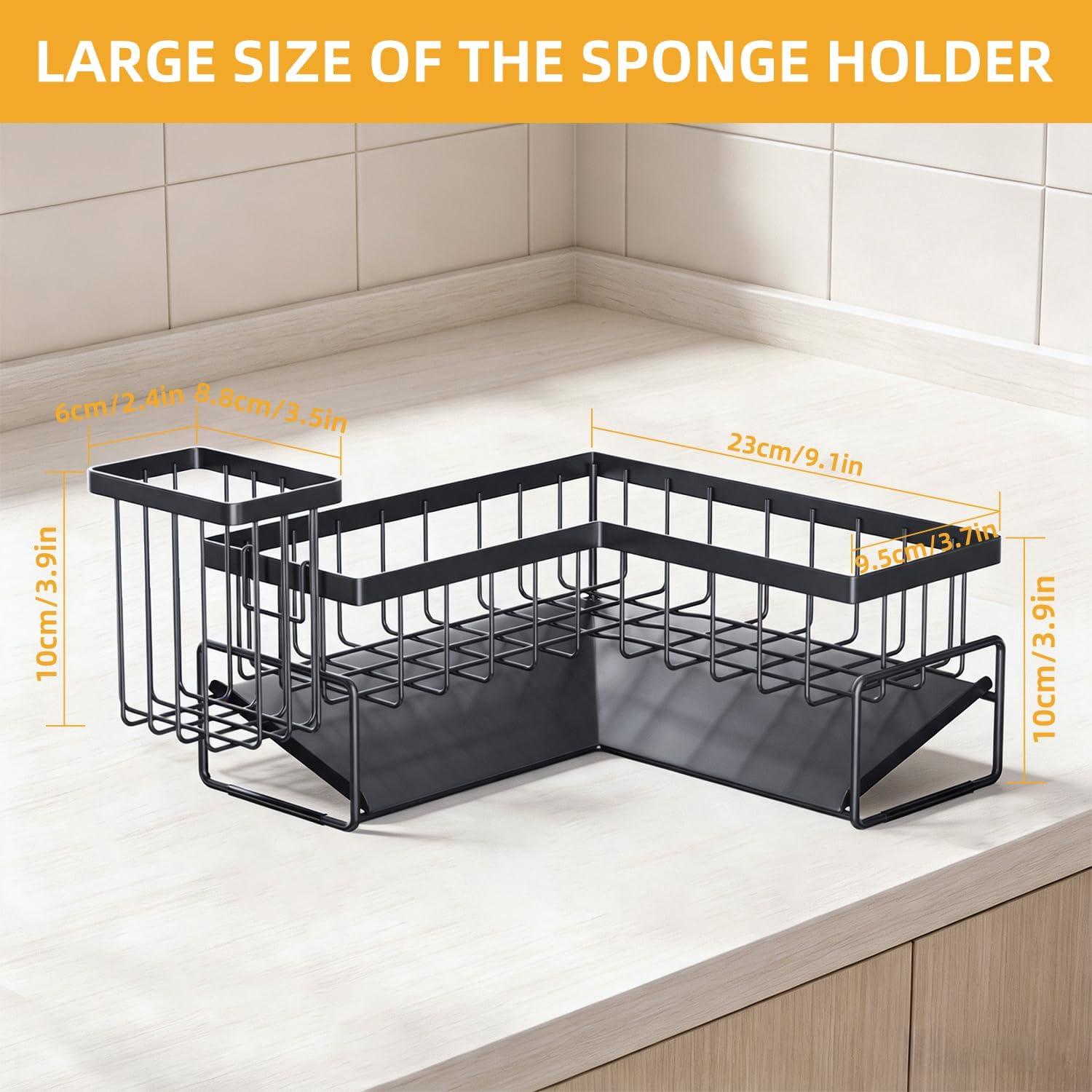 Sponge Holder for Kitchen Sink, L-Shaped Sink Caddy Storage Sink Organizer