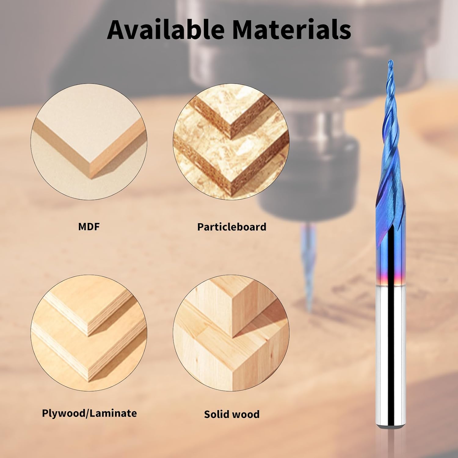 EANOSIC 5Pcs Tapered Ball Nose Carving End Mill 1/8 inch Shank 0.25MM Radius (0.5MM Diameter) Tips 3D Woodworking Tool CNC Router Bits Spiral Router Bit