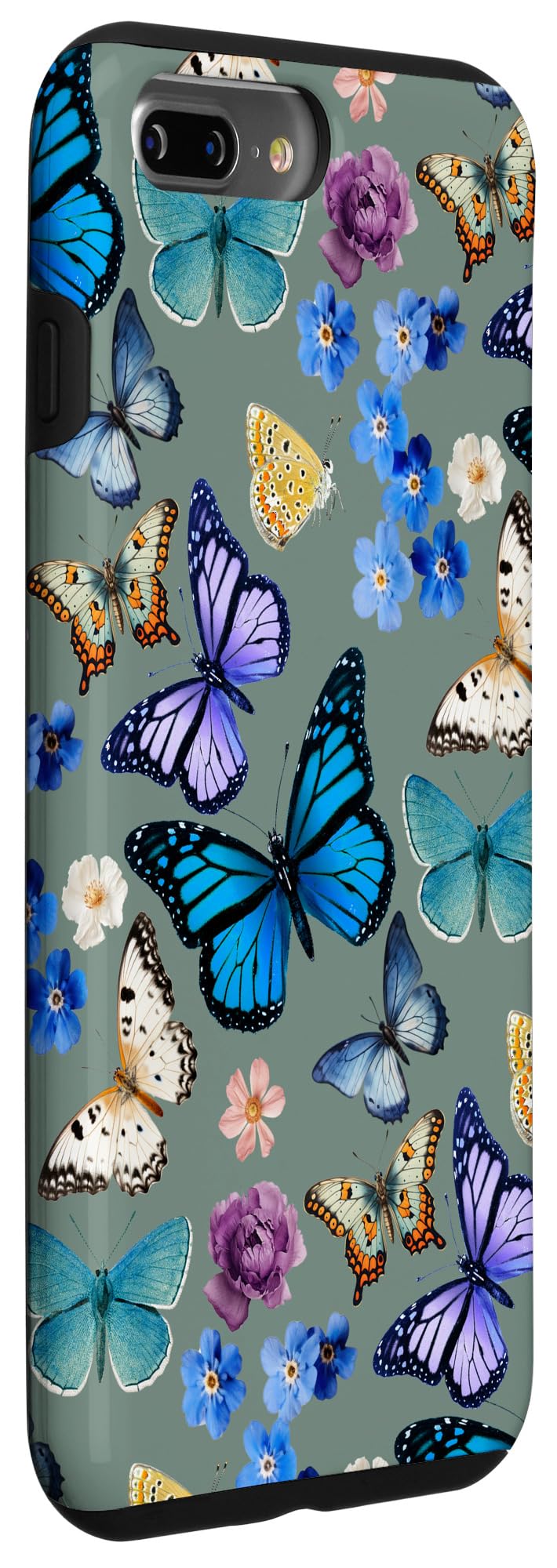 iPhone 7 Plus/8 Plus Vintage Butterfly and Floral Pattern on Vintage Sage Green Case - Image 3