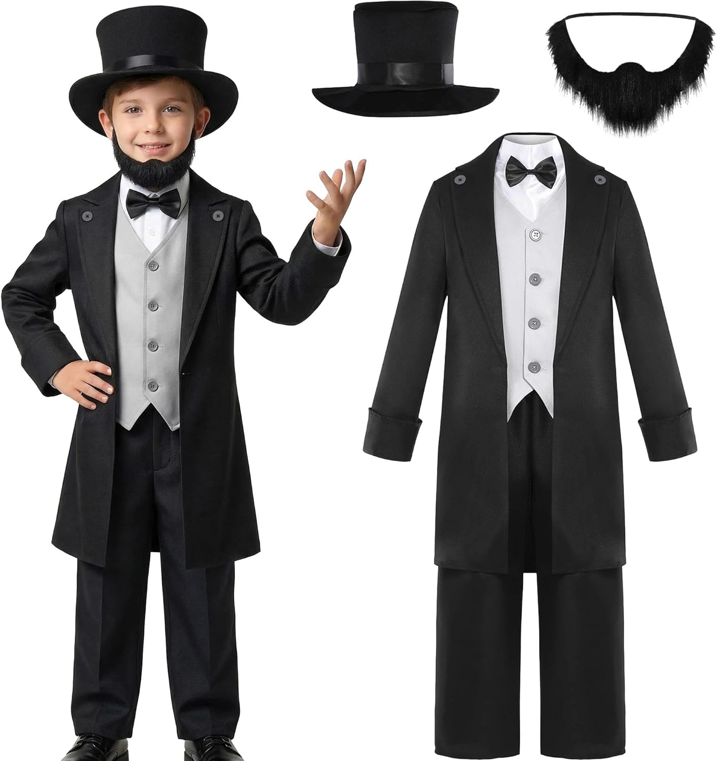Deluxe Kids Abraham Lincoln Costume Boys Presidents Day Costume Halloween Cosplay Dress Up