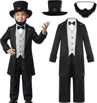 Deluxe Kids Abraham Lincoln Costume Boys Presidents Day Costume Halloween Cosplay Dress Up